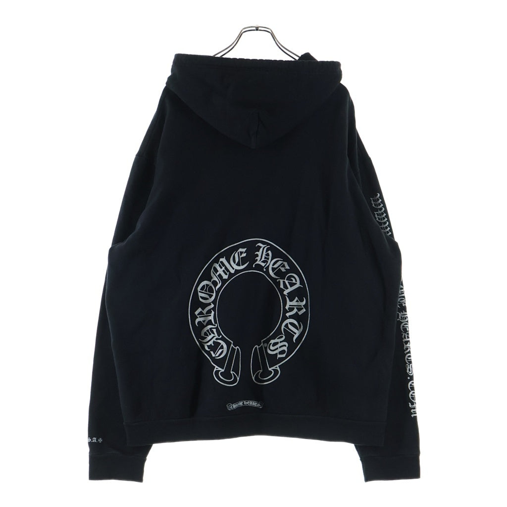CHROME HEARTS(クロムハーツ) WWW.CHROMEHEARTS.COM SILVER GLITTER HOODIE オンライン限定 グリッター ホースシューバックプリント プルオーバースウェットパーカー フーディー ブラック