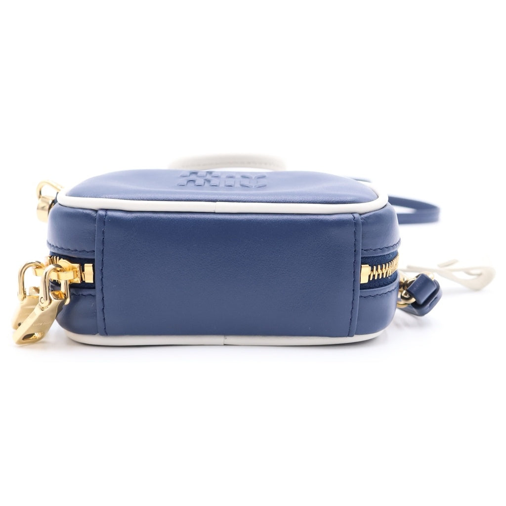 miumiu(ミュウミュウ) BEAU LEATHER MICRO-BAG ボー ロゴエンボス加工 マイクロバック レザーチャーム キーホルダー ブルー/ホワイト 5NR020 レディース