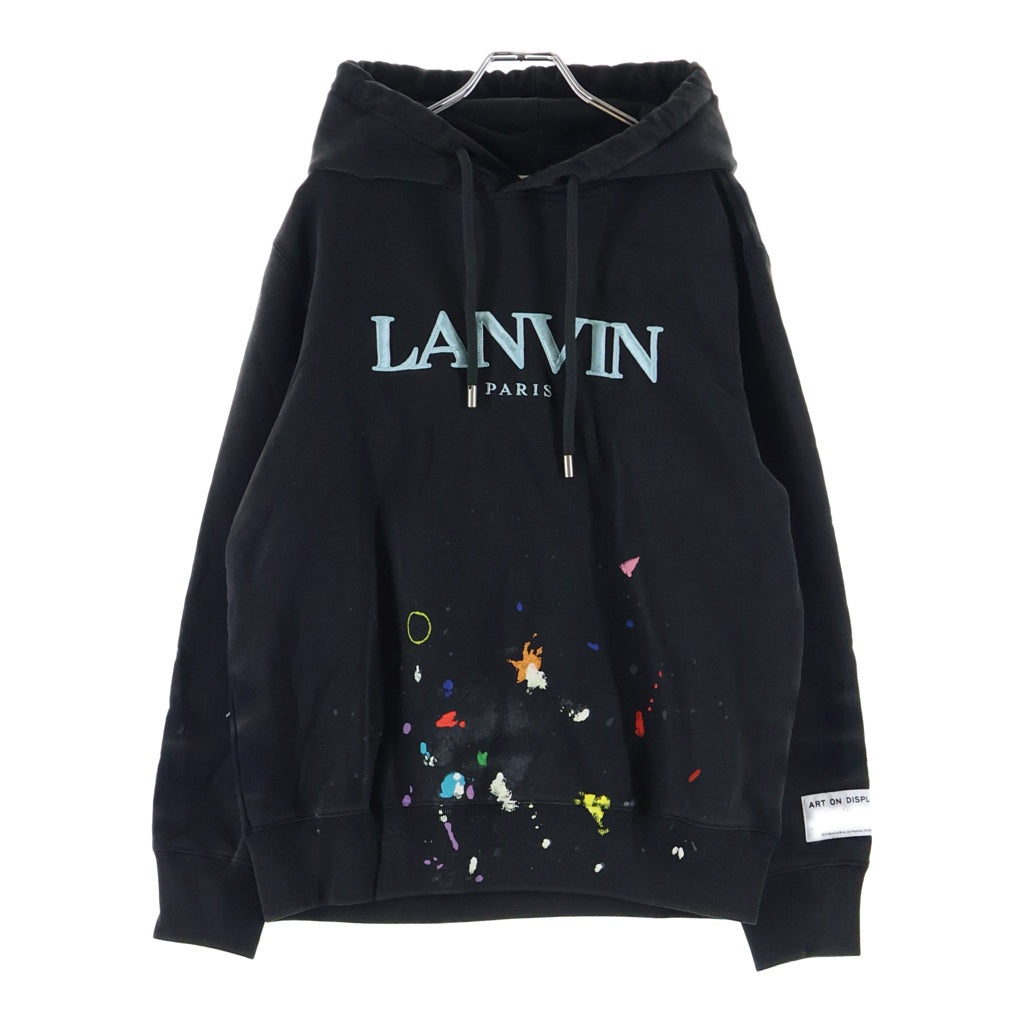 GALLERY DEPT.(ギャラリーデプト) 22SS ×LANVIN EMBROIDERED HOODIE ランバン ロゴエンブロイダリー ペイント加工 プルオーバースウェットパーカー フーディー ブラック RM-TOG698-JR32-P22