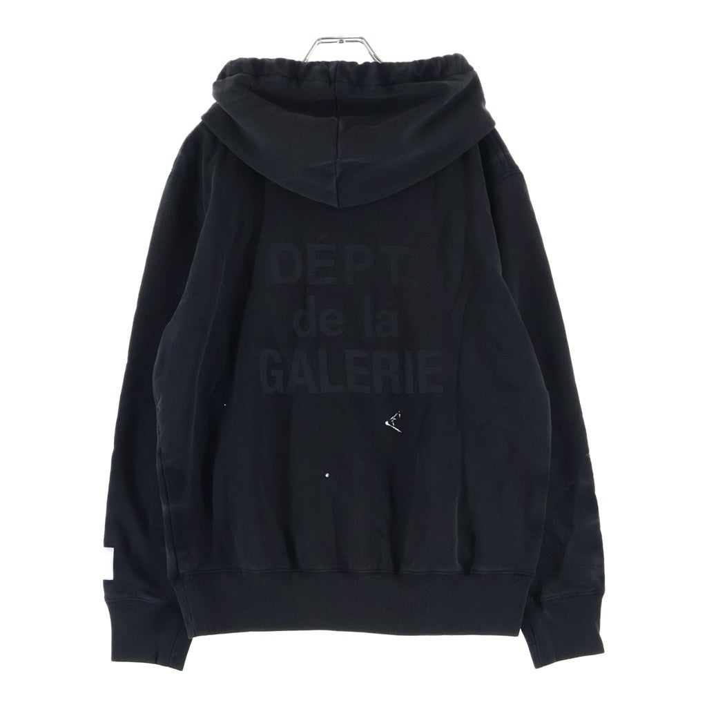 GALLERY DEPT.(ギャラリーデプト) 22SS ×LANVIN EMBROIDERED HOODIE ランバン ロゴエンブロイダリー ペイント加工 プルオーバースウェットパーカー フーディー ブラック RM-TOG698-JR32-P22
