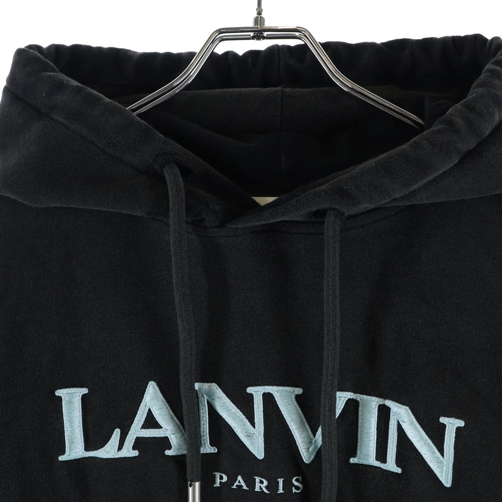 GALLERY DEPT.(ギャラリーデプト) 22SS ×LANVIN EMBROIDERED HOODIE ランバン ロゴエンブロイダリー ペイント加工 プルオーバースウェットパーカー フーディー ブラック RM-TOG698-JR32-P22