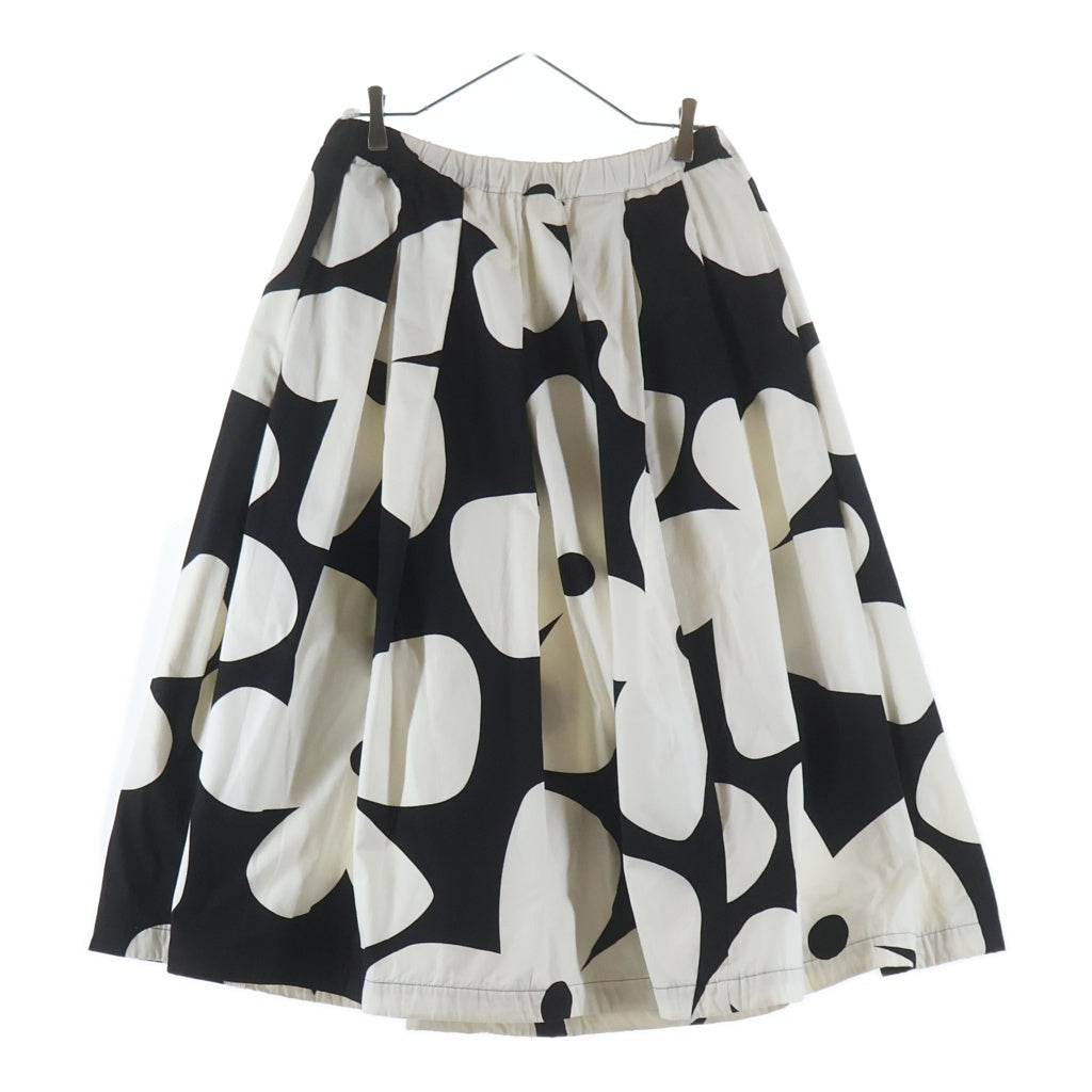 COMME des GARCONS(コムデギャルソン) 22SS AD2021 フラワーパターン コットン タックフレア ロングスカート ホワイト/ブラック レディース GI-S007