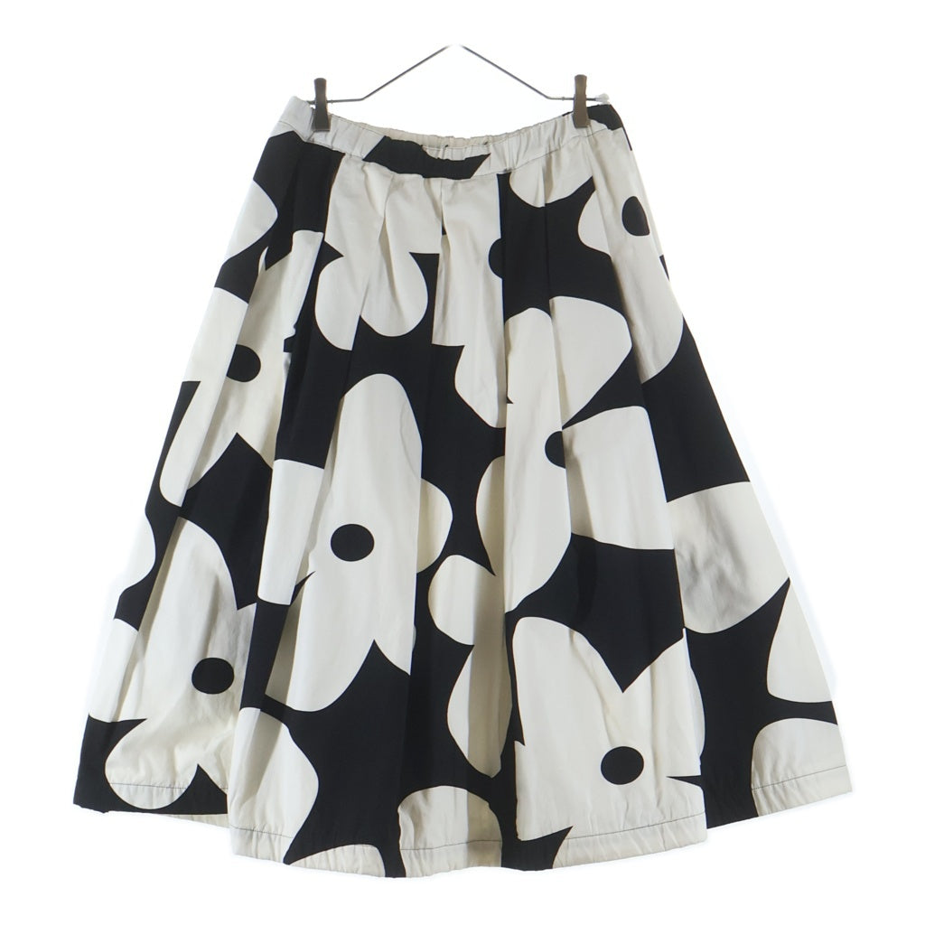 COMME des GARCONS(コムデギャルソン) 22SS AD2021 フラワーパターン コットン タックフレア ロングスカート ホワイト/ブラック レディース GI-S007