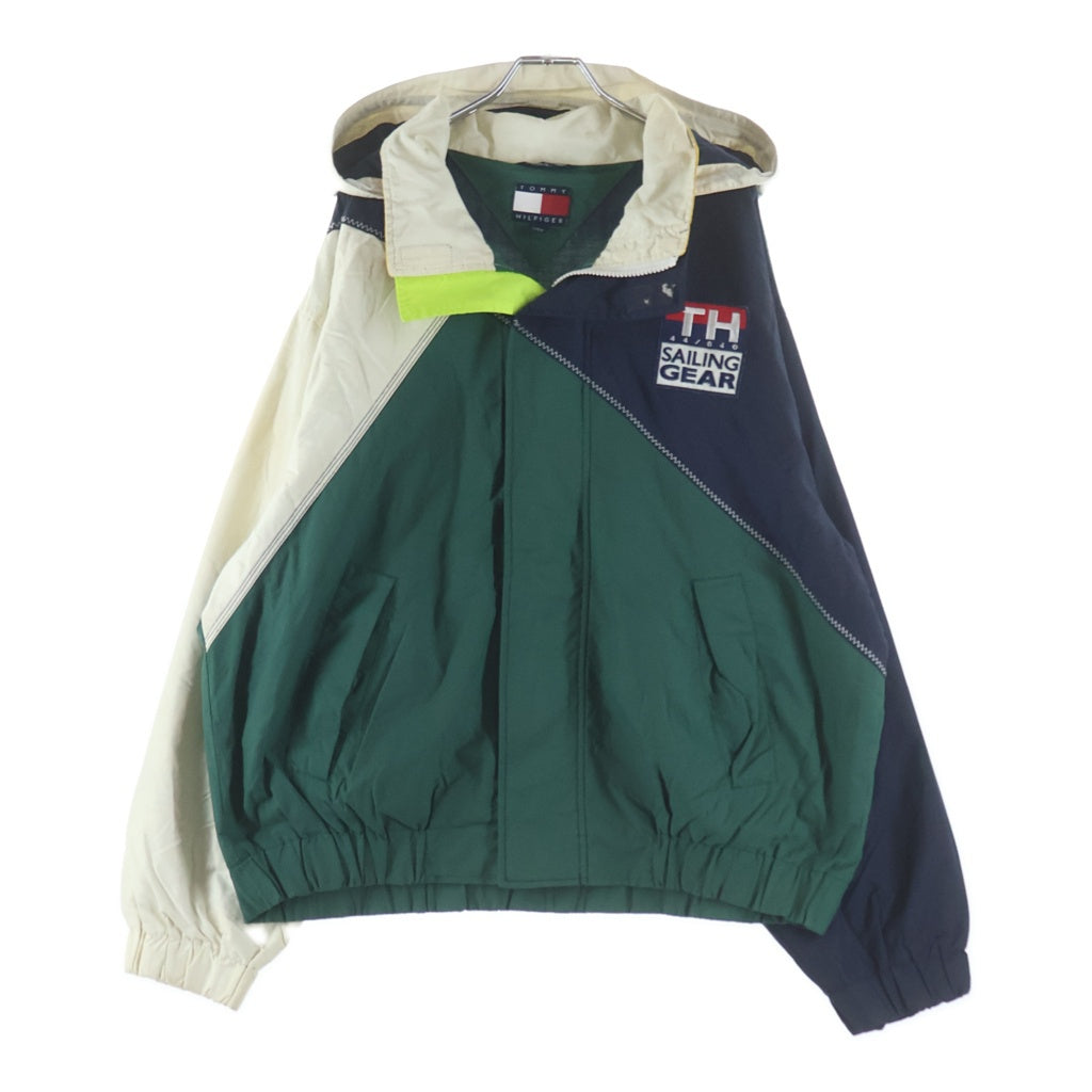 TOMMY HILFIGER(トミーヒルフィガー) 90S SAILING GEAR 香港製 ロゴワッペン リップストップ フーデッド セーリングジャケット マルチカラー