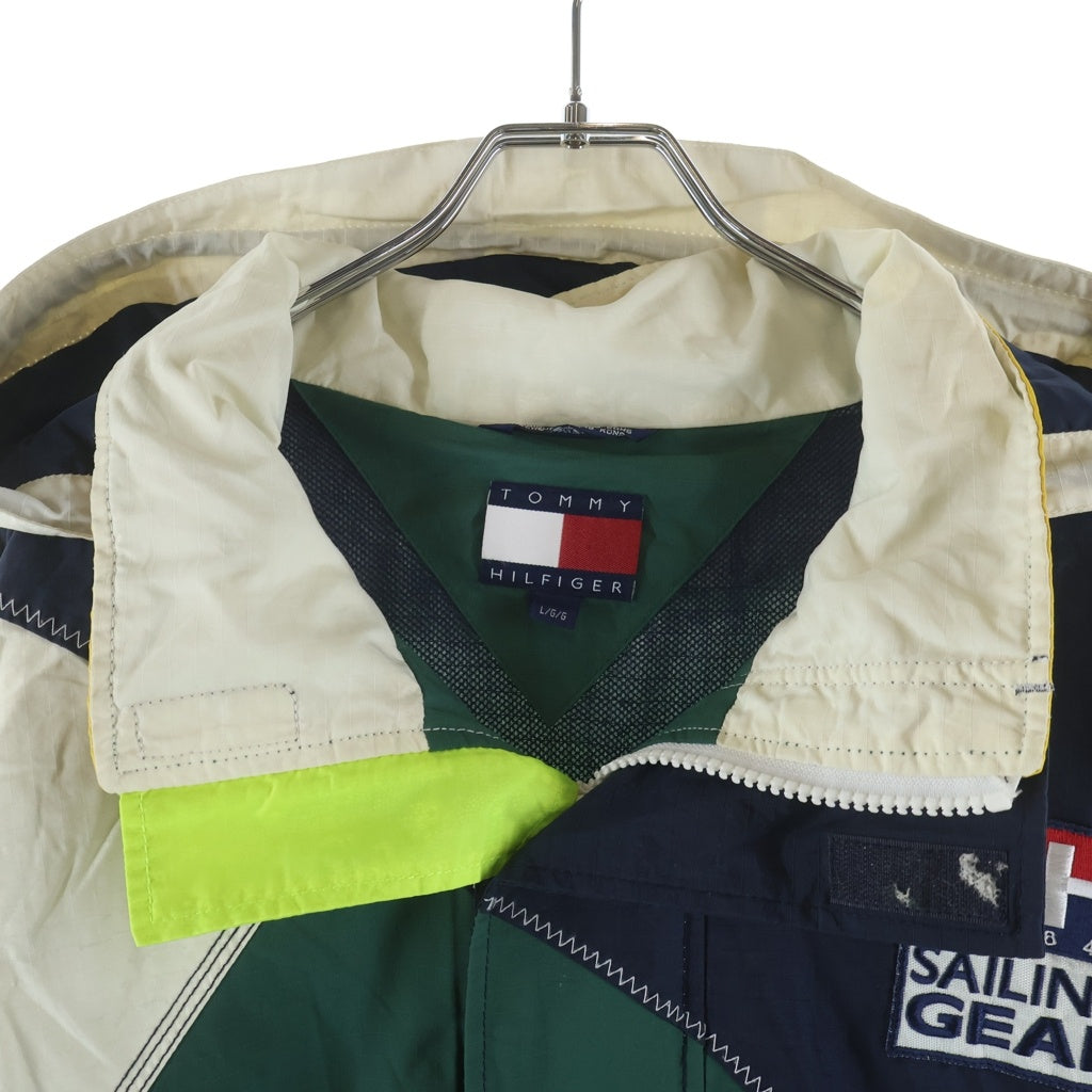 TOMMY HILFIGER(トミーヒルフィガー) 90S SAILING GEAR 香港製 ロゴワッペン リップストップ フーデッド セーリングジャケット マルチカラー