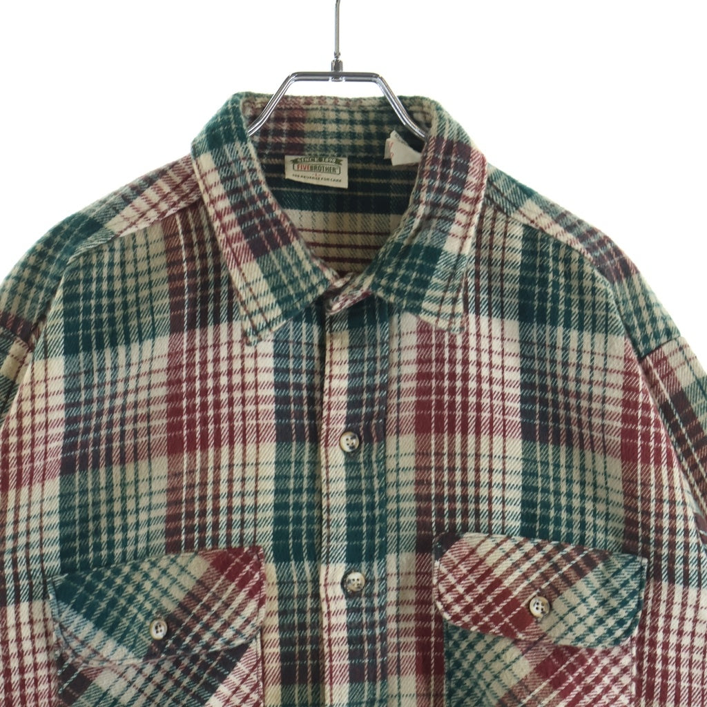 FIVE BROTHERS(ファイブブラザー) 90S VINTAGE ヴィンテージ USA製 コットンヘビネル チェック長袖シャツ グリーン/レッド