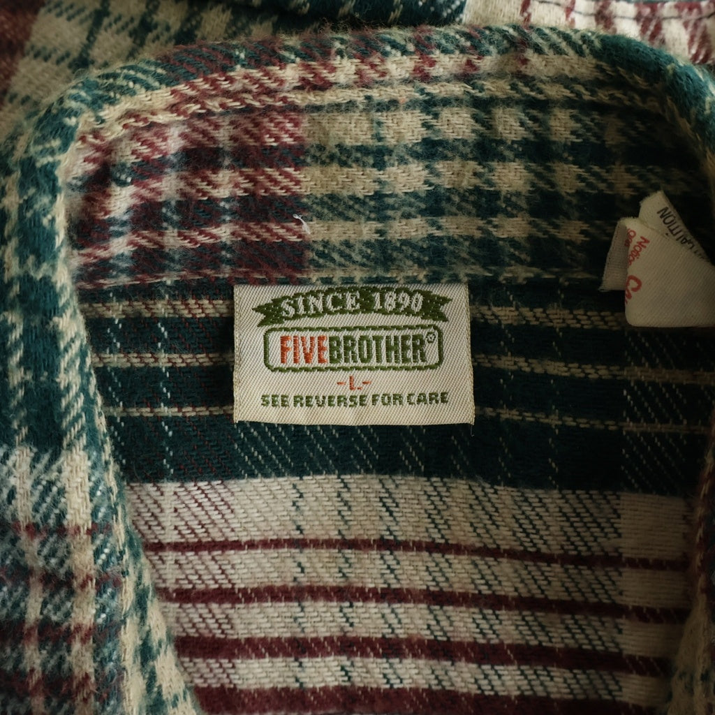 FIVE BROTHERS(ファイブブラザー) 90S VINTAGE ヴィンテージ USA製 コットンヘビネル チェック長袖シャツ グリーン/レッド