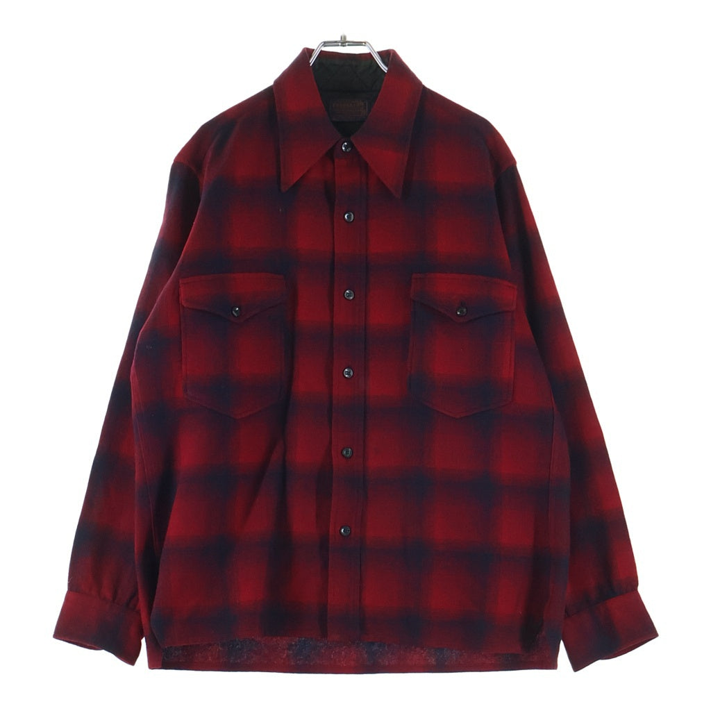 PENDLETON(ペンドルトン) 70S VINTAGE ヴィンテージ USA製 オンブレチェック ウールフランネル 長袖シャツ レッド