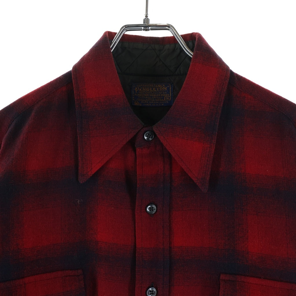 PENDLETON(ペンドルトン) 70S VINTAGE ヴィンテージ USA製 オンブレチェック ウールフランネル 長袖シャツ レッド