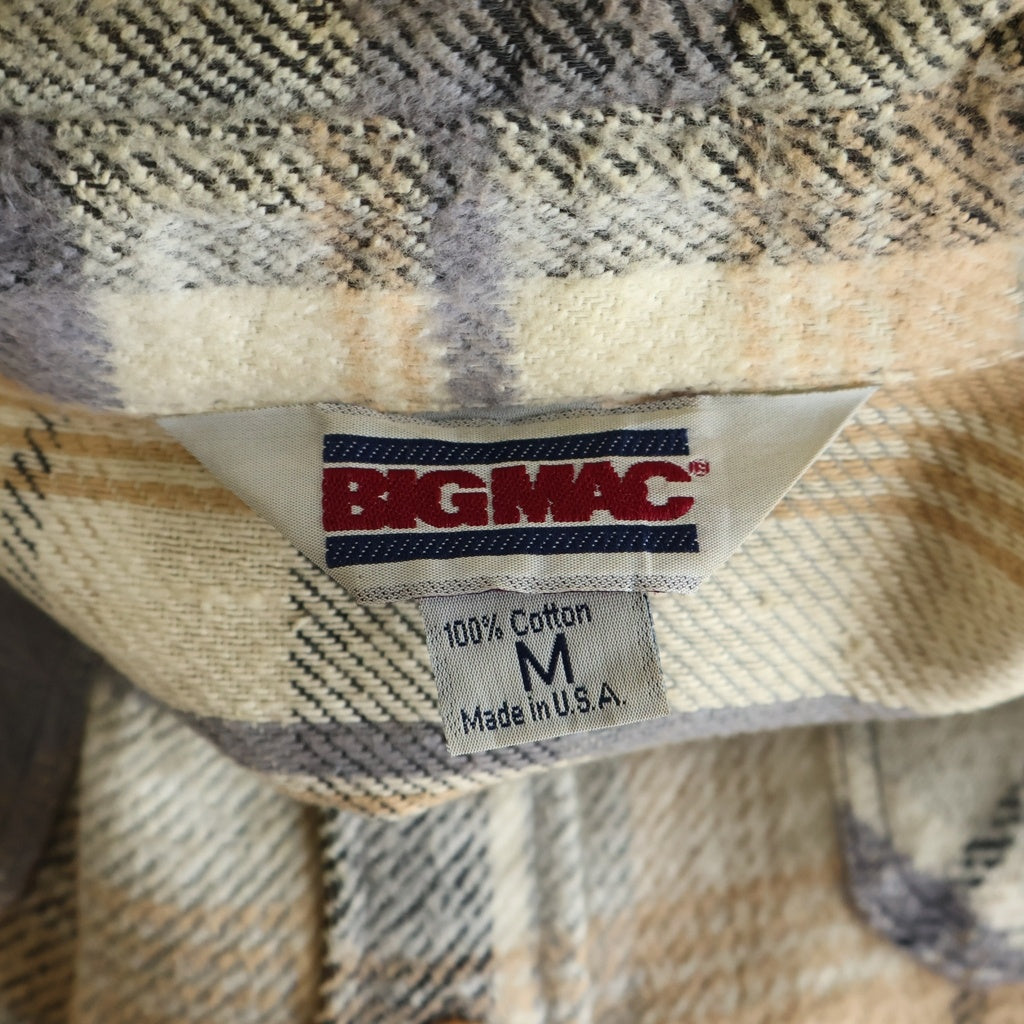 BIGMAC(ビッグマック) 80S VINTAGE ヴィンテージ USA製 コットンヘビネル チェック長袖シャツ ベージュ