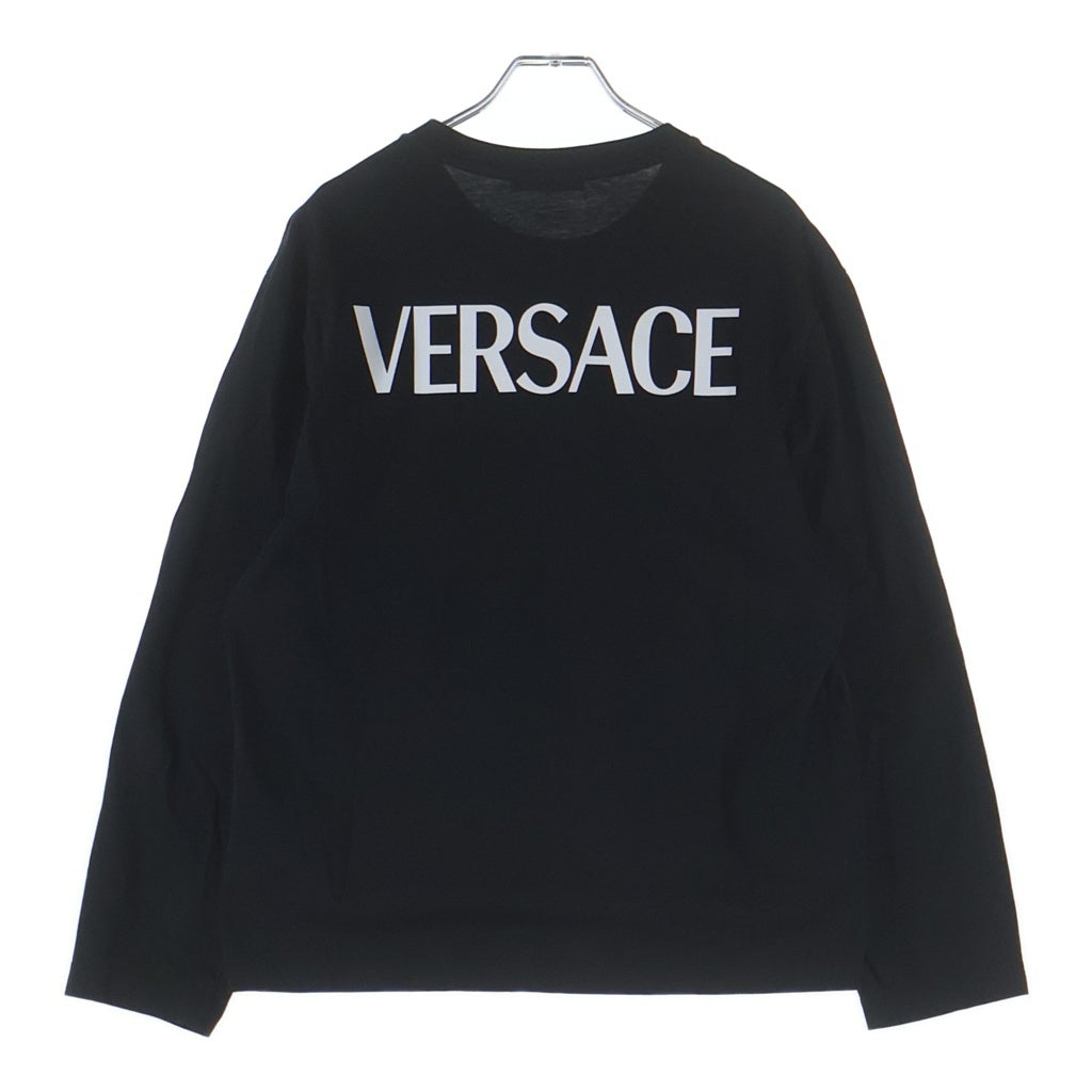 VERSACE(ヴェルサーチ) バックロゴプリント クルーネック長袖Tシャツ カットソー ブラック 1019113 1A13789