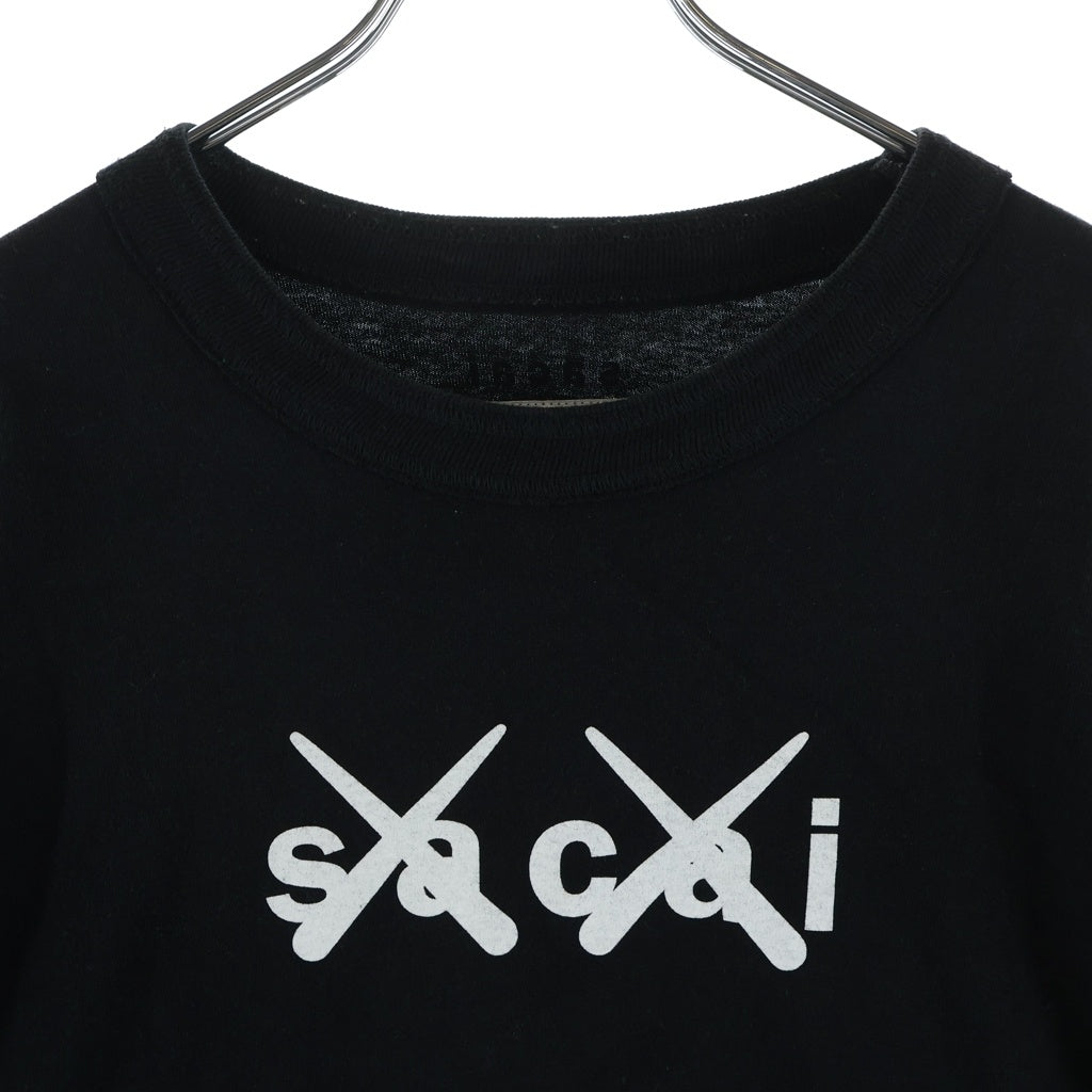 Sacai(サカイ) 21SS ×KAWS Flock Print Long Sleeve T-Shirt カウズ フロックプリント レイヤード クルーネック長袖Tシャツ カットソー ブラック 21-0287S