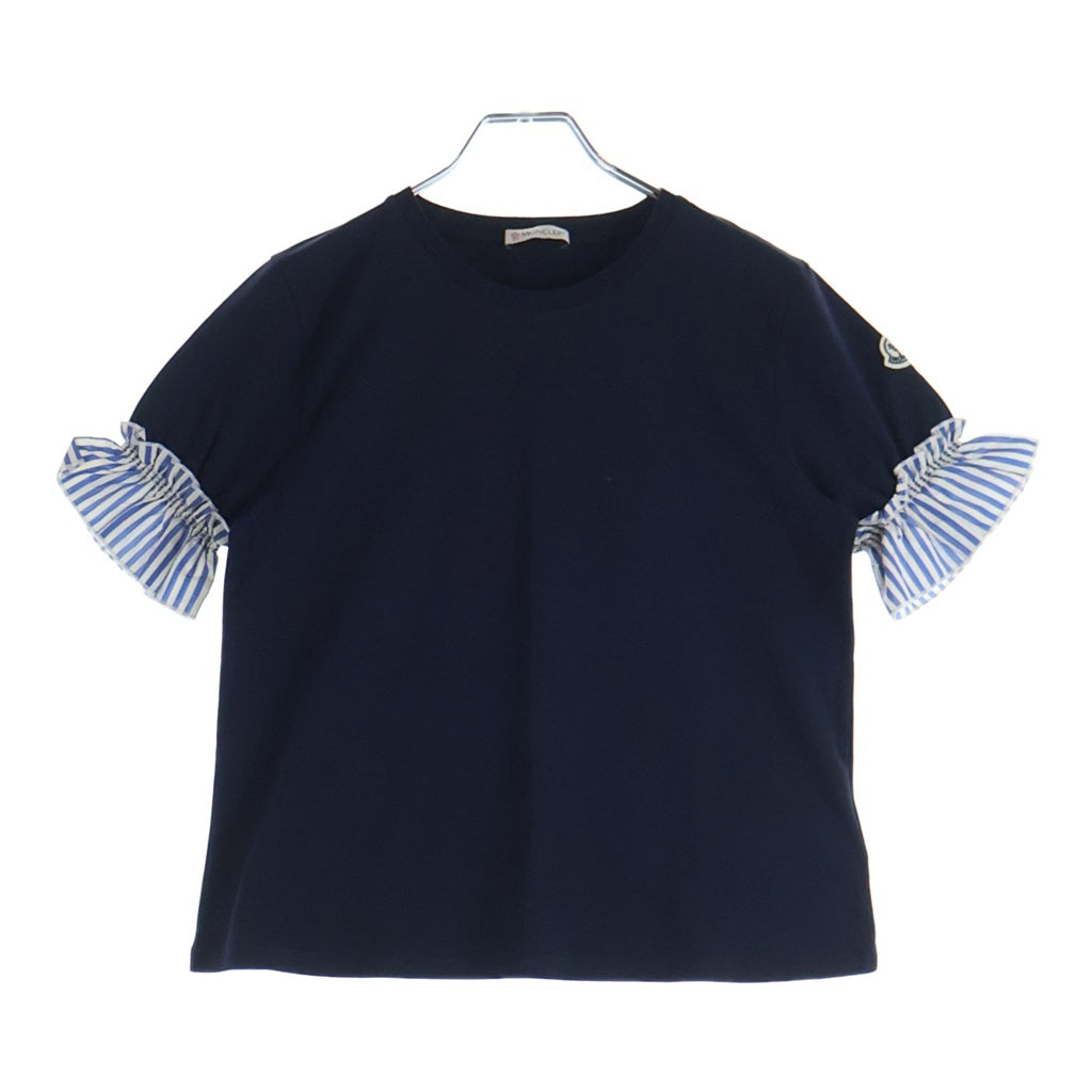 MONCLER(モンクレール) 18SS MAGLIA T-SHIRT 袖ロゴワッペン刺繍 フリル 半袖Tシャツ クルーネックカットソー レディース キッズ ネイビー D19548066705 8790A