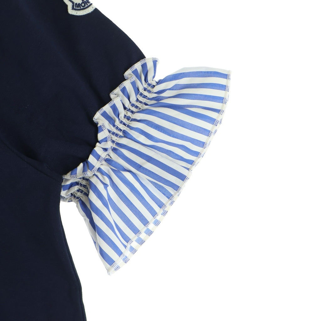 MONCLER(モンクレール) 18SS MAGLIA T-SHIRT 袖ロゴワッペン刺繍 フリル 半袖Tシャツ クルーネックカットソー レディース キッズ ネイビー D19548066705 8790A