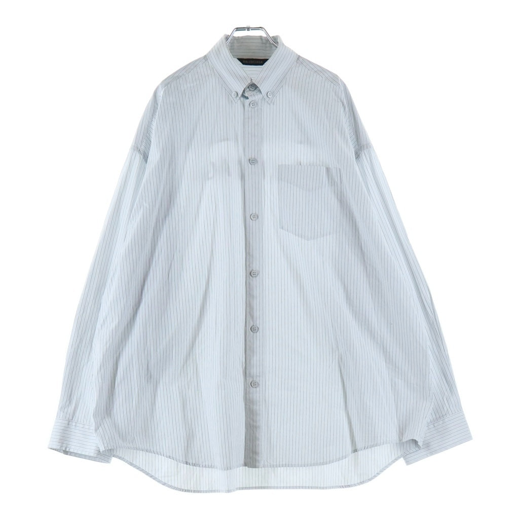BALENCIAGA(バレンシアガ) 24SS OVERSIZED SHIRT バックロゴプリント ストライプ柄 長袖オーバーサイズシャツ ライトブルー 725377 TPM16