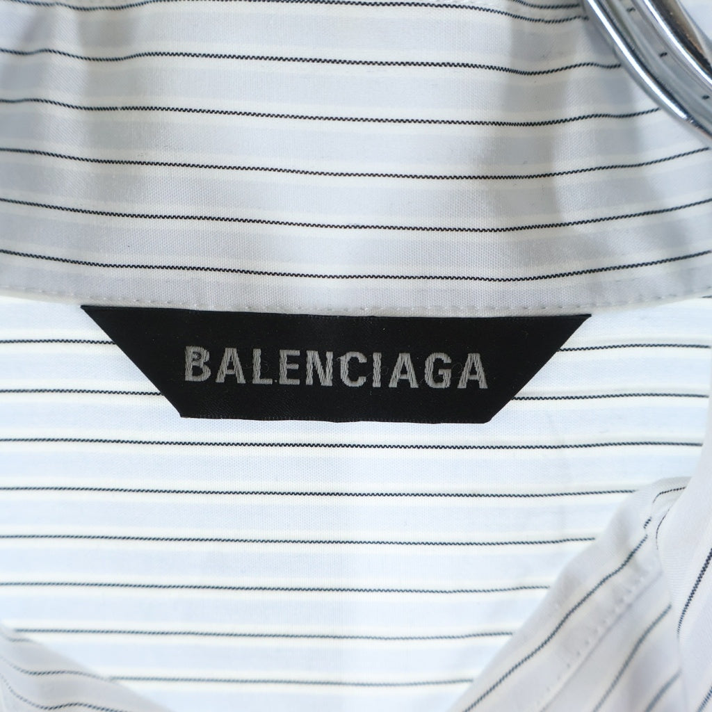 BALENCIAGA(バレンシアガ) 24SS OVERSIZED SHIRT バックロゴプリント ストライプ柄 長袖オーバーサイズシャツ ライトブルー 725377 TPM16