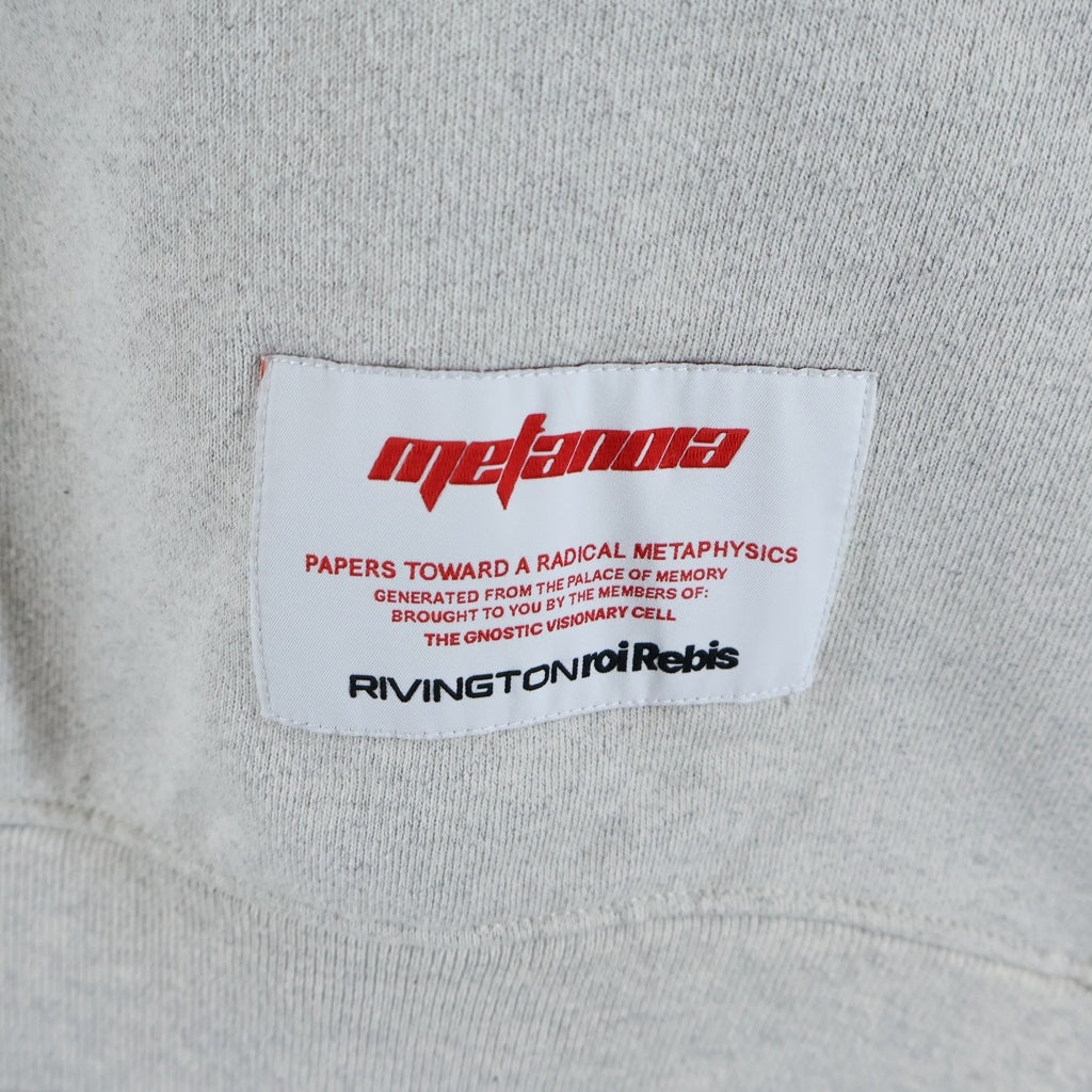 RRR123 RIVINGTON roi Rebis(リヴィントンロイレビス) METANOIA USO CVA SWEATSHIRT メタノイア ウソ シーブイエー ロゴデザイン アームプリント クルーネックスウェットトレーナー グレー
