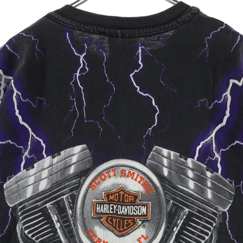 VINTAGE(ヴィンテージ) 90S HARLEY DAVIDSON THUNDER & LIGHTNING ハーレーダビッドソン サンダー&ライトニング オーバープリントTシャツ 半袖クルーネックカットソー ブラック