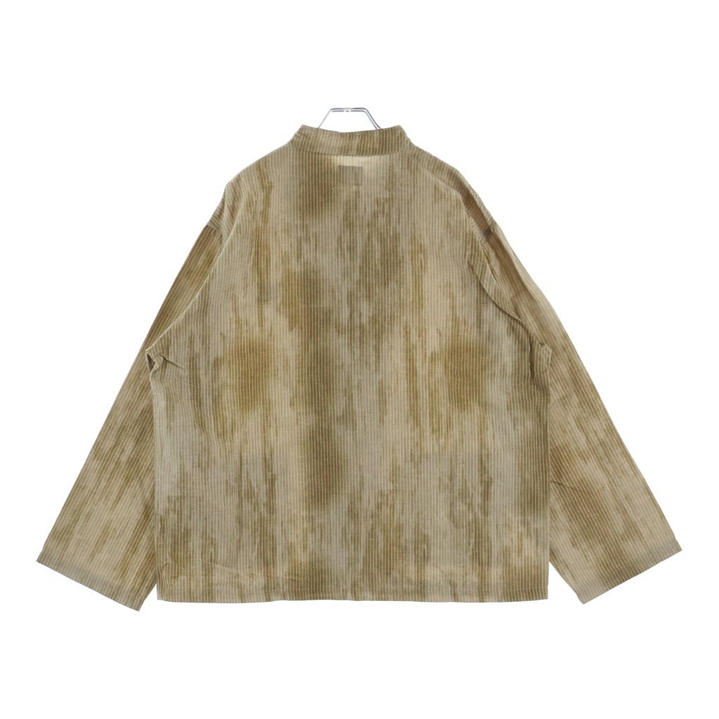 Needles(ニードルス) ×ts(S) STAND COLLAR SHIRT ティーエスエス スタンドカラー 胸パピヨン刺繍シャツ ストライプ柄カバーオール ベージュ