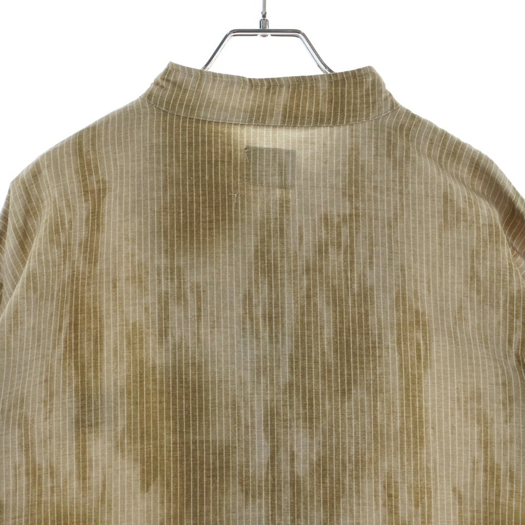 Needles(ニードルス) ×ts(S) STAND COLLAR SHIRT ティーエスエス スタンドカラー 胸パピヨン刺繍シャツ ストライプ柄カバーオール ベージュ