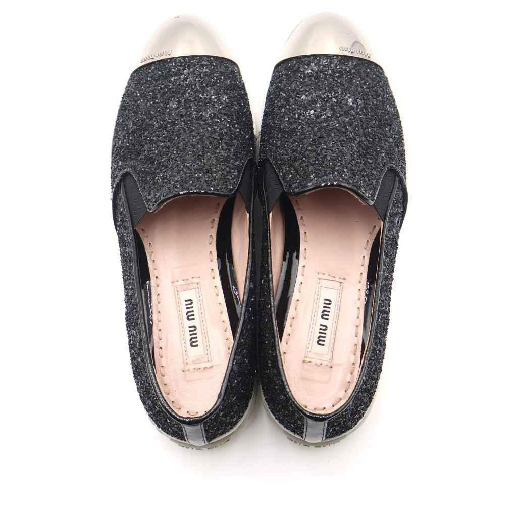 miumiu(ミュウミュウ) グリッター加工 メタルトゥ スリッポン ローカットスニーカー ブラック レディース