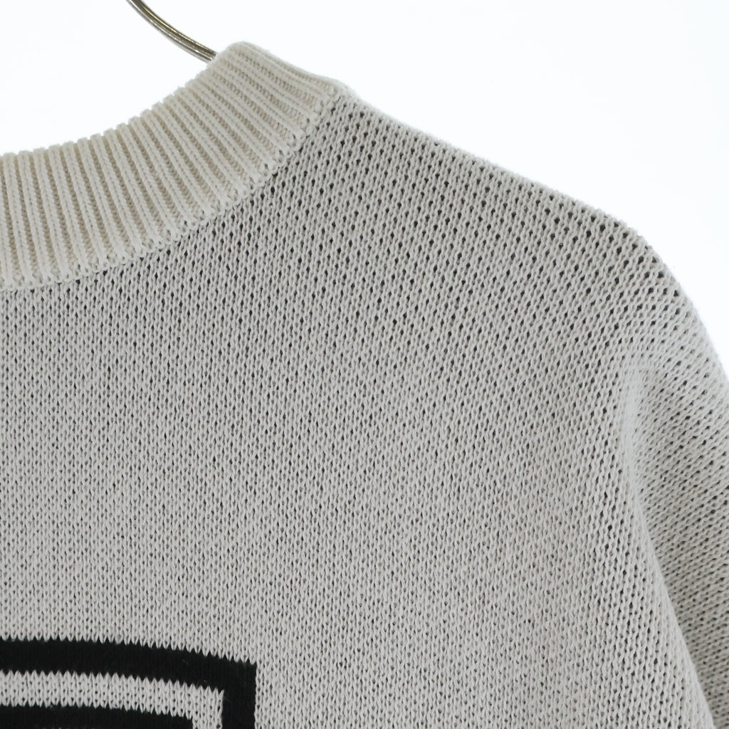 we11done(ウェルダン) 21SS SQUARE LOGO JACQUARD KNIT PULLOVER スクエア ロゴ ジャガード クルーネックニットセーター ホワイト WD-KT1-21-613-U-WH
