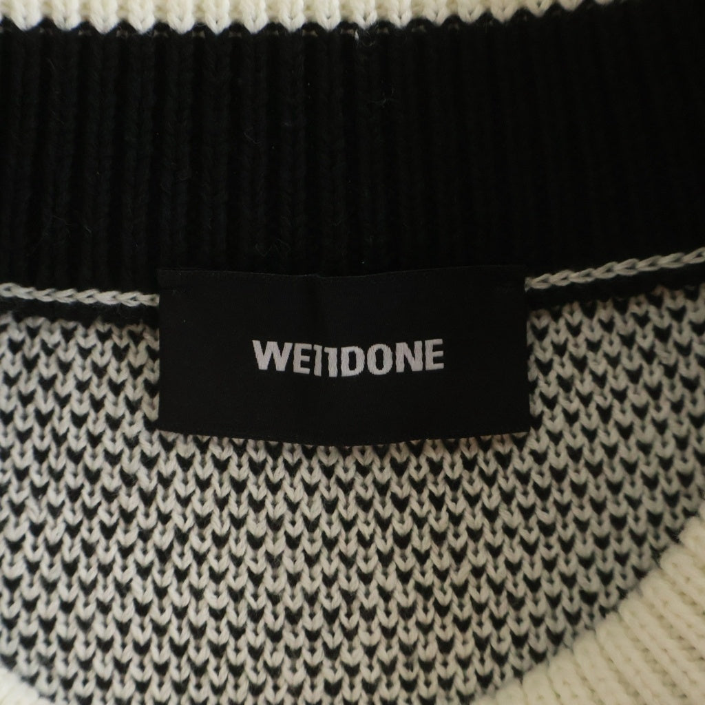 we11done(ウェルダン) 21SS SQUARE LOGO JACQUARD KNIT PULLOVER スクエア ロゴ ジャガード クルーネックニットセーター ホワイト WD-KT1-21-613-U-WH