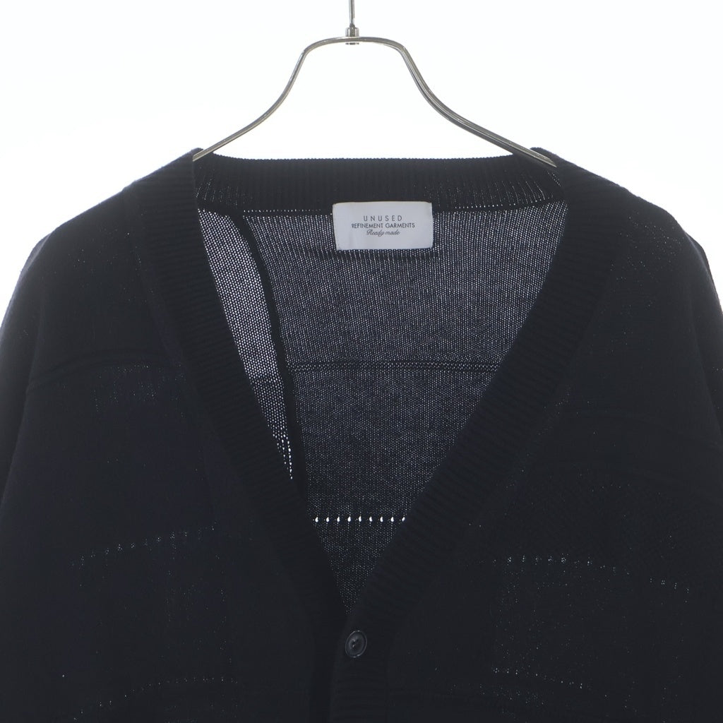 UNUSED(アンユーズド) COTTON KNIT CARDIGAN ブロックデザイン コットン ニットカーディガン ブラック US2499