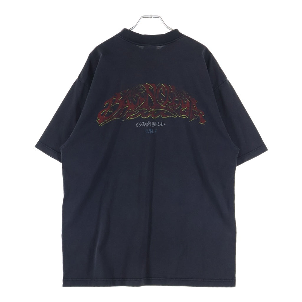 BALENCIAGA(バレンシアガ) 両面ロゴプリント モックネック半袖Tシャツ カットソー ブラック 764235 TPVM8