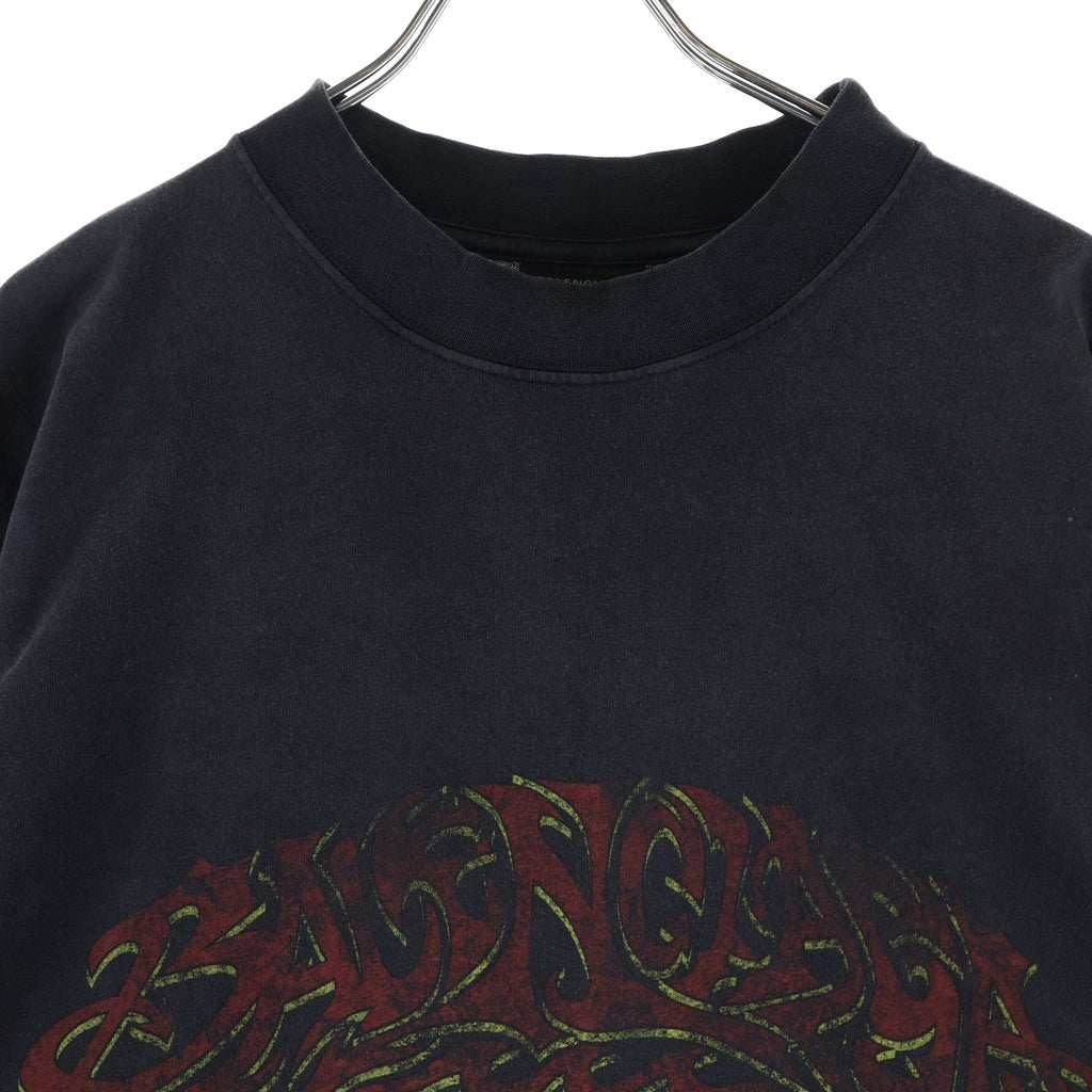 BALENCIAGA(バレンシアガ) 両面ロゴプリント モックネック半袖Tシャツ カットソー ブラック 764235 TPVM8