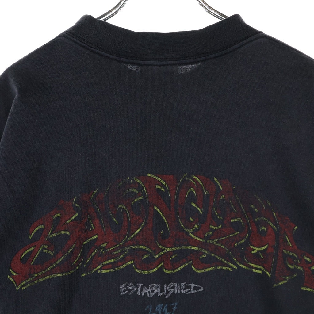 BALENCIAGA(バレンシアガ) 両面ロゴプリント モックネック半袖Tシャツ カットソー ブラック 764235 TPVM8