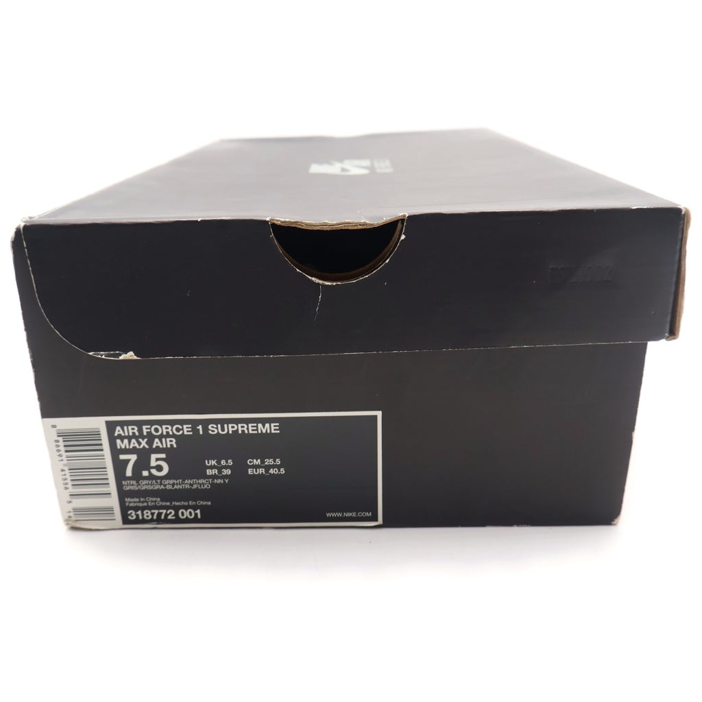 NIKE(ナイキ) 【鑑賞用 2008年製】 AIR FORCE 1 SUPREME MAX AIR エアフォース 1 シュプリーム マックス エアー ローカットスニーカー グレー US7.5/25.5cm 318772-001