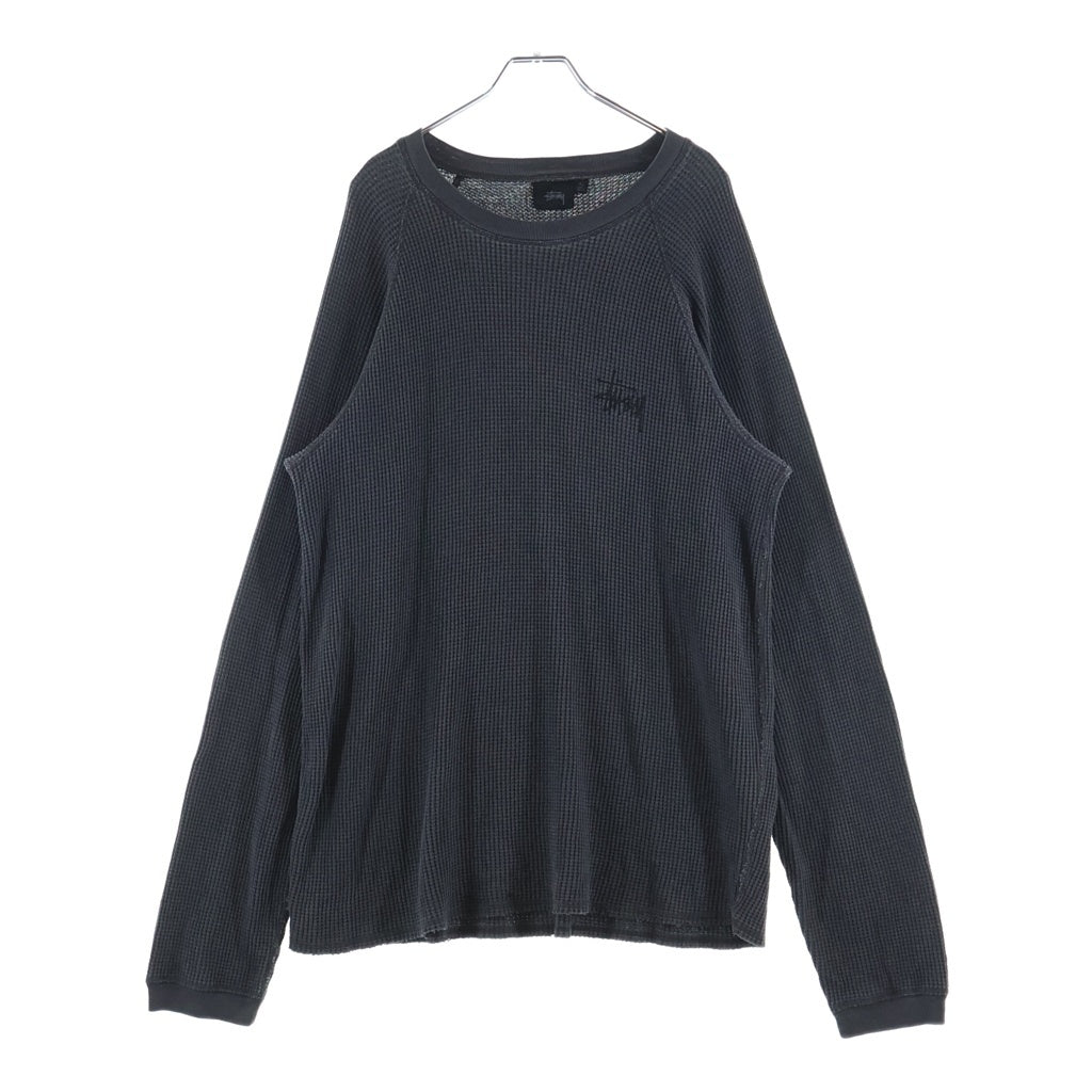 STUSSY(ステューシー) BASIC ST?SSY THERMAL ベーシック ロゴプリント クルーネック長袖サーマル カットソー グレー