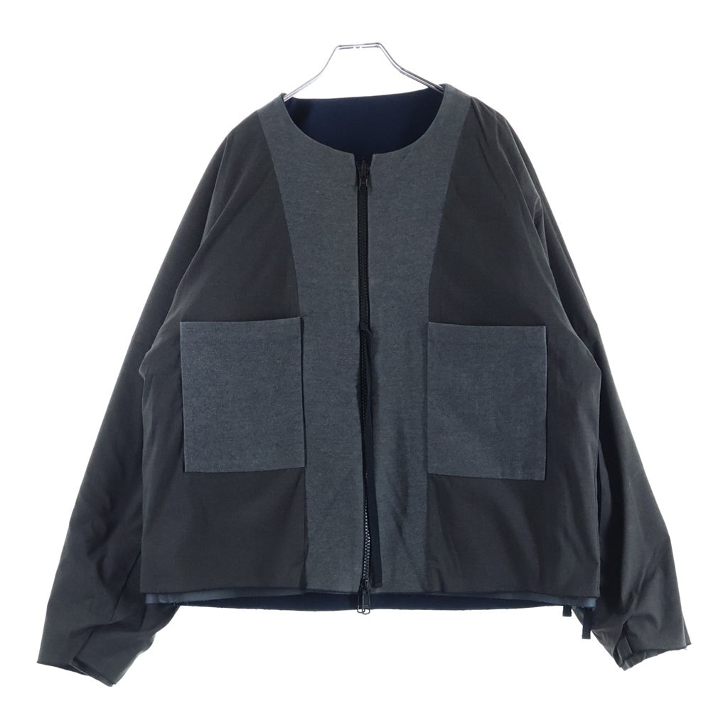 SUNSEA(サンシー) 15AW CUT OFF MELTON BLOUSON リバーシブル カットオフ メルトンブルゾン ジップアップノーカラージャケット ブルー SNS-15A34