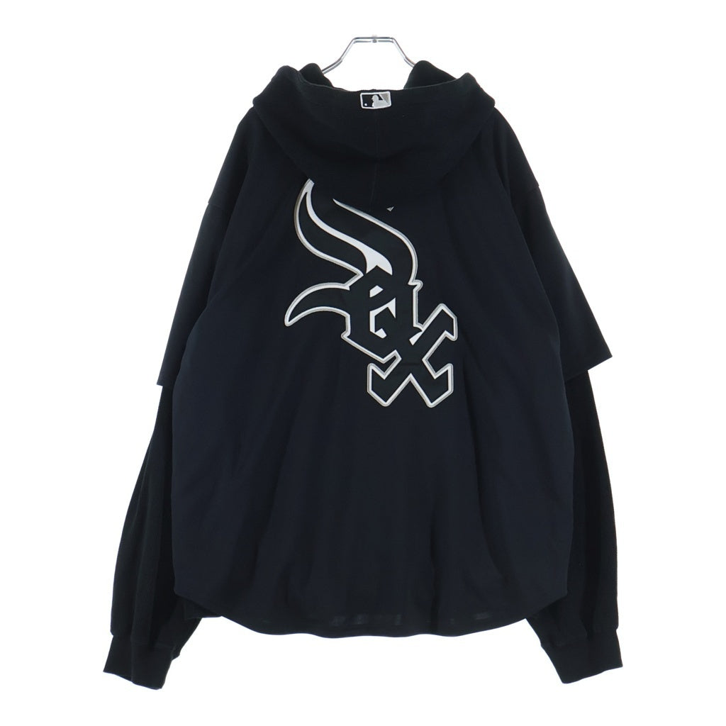 SUPREME(シュプリーム) 25AW Chicago white sox Hooded Baseball Jersey シカゴホワイトソックス レイヤードデザイン ベースボールジャージ ワッフル プルオーバーパーカー ブラック