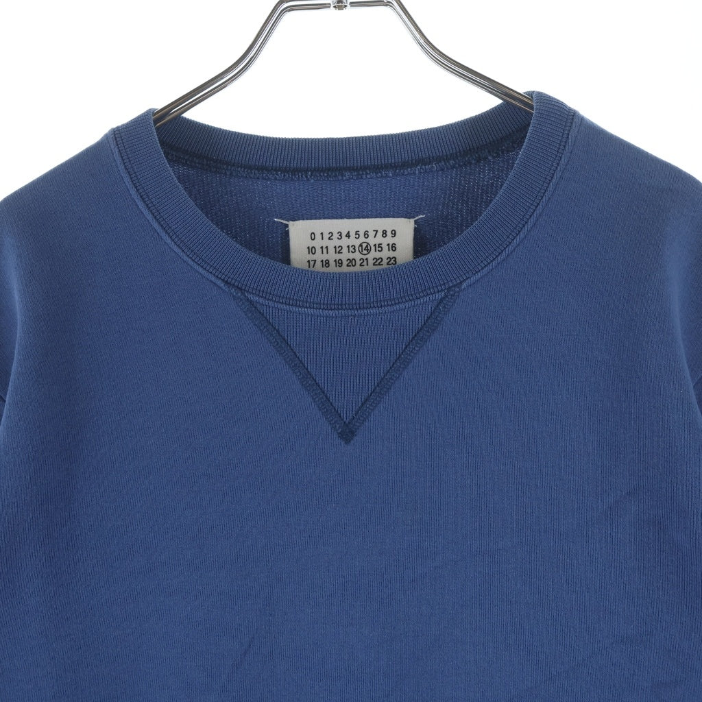 Maison Margiela(メゾンマルジェラ) 16SS エルボーパッチ Vガゼット クルーネックスウェットシャツ トレーナー ブルー S30GU0032