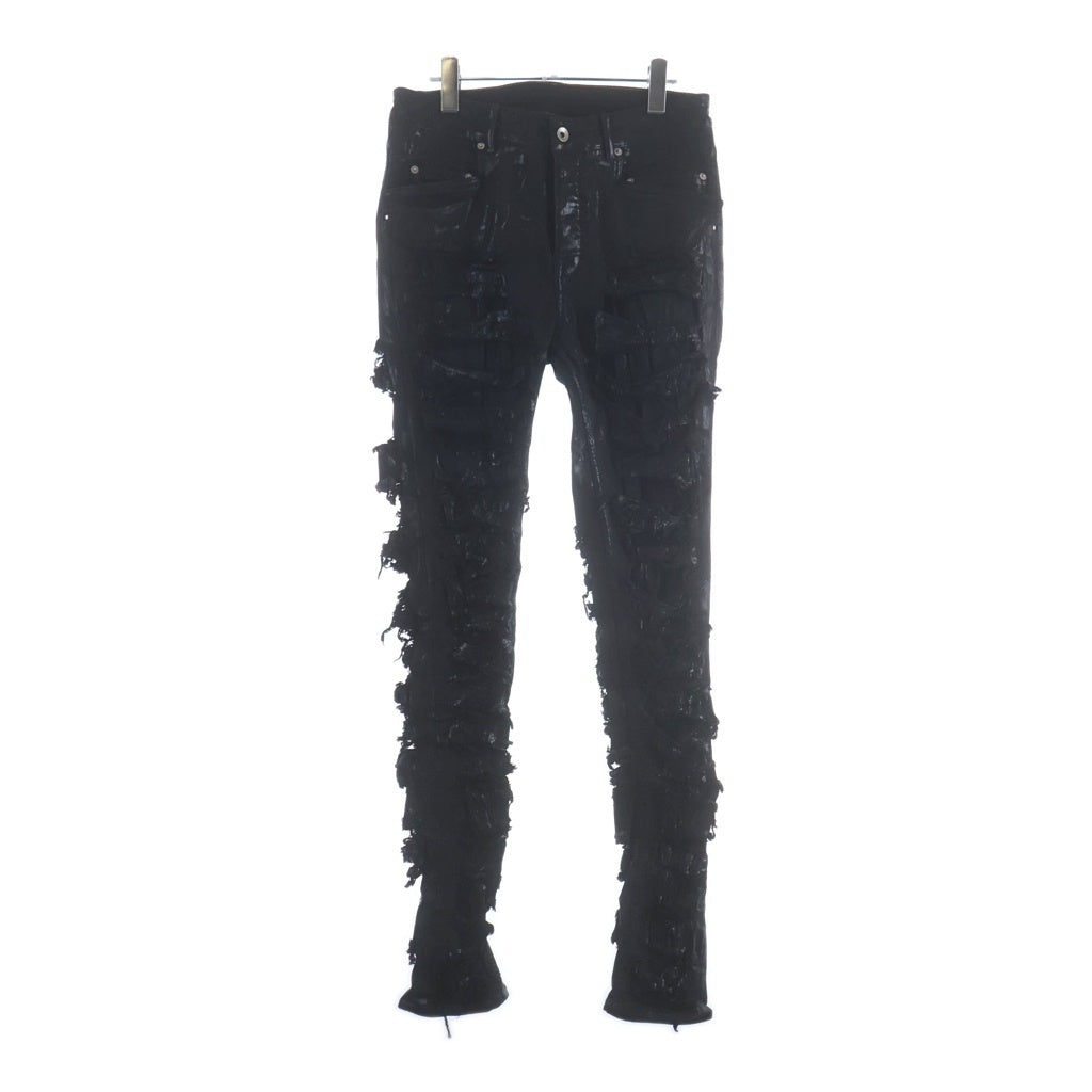 Rick Owens DRKSHDW(リックオウエンス ダークシャドウ) SLASHED TYRONE CUT BLACK FOIL COATED JEANS コーティング ダメージ加工 スラッシュドタイロンカットスキニーパンツ DU02B4364-SBFLS
