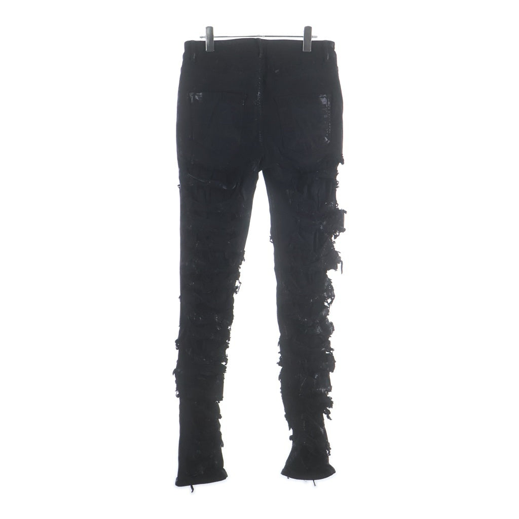 Rick Owens DRKSHDW(リックオウエンス ダークシャドウ) SLASHED TYRONE CUT BLACK FOIL COATED JEANS コーティング ダメージ加工 スラッシュドタイロンカットスキニーパンツ DU02B4364-SBFLS