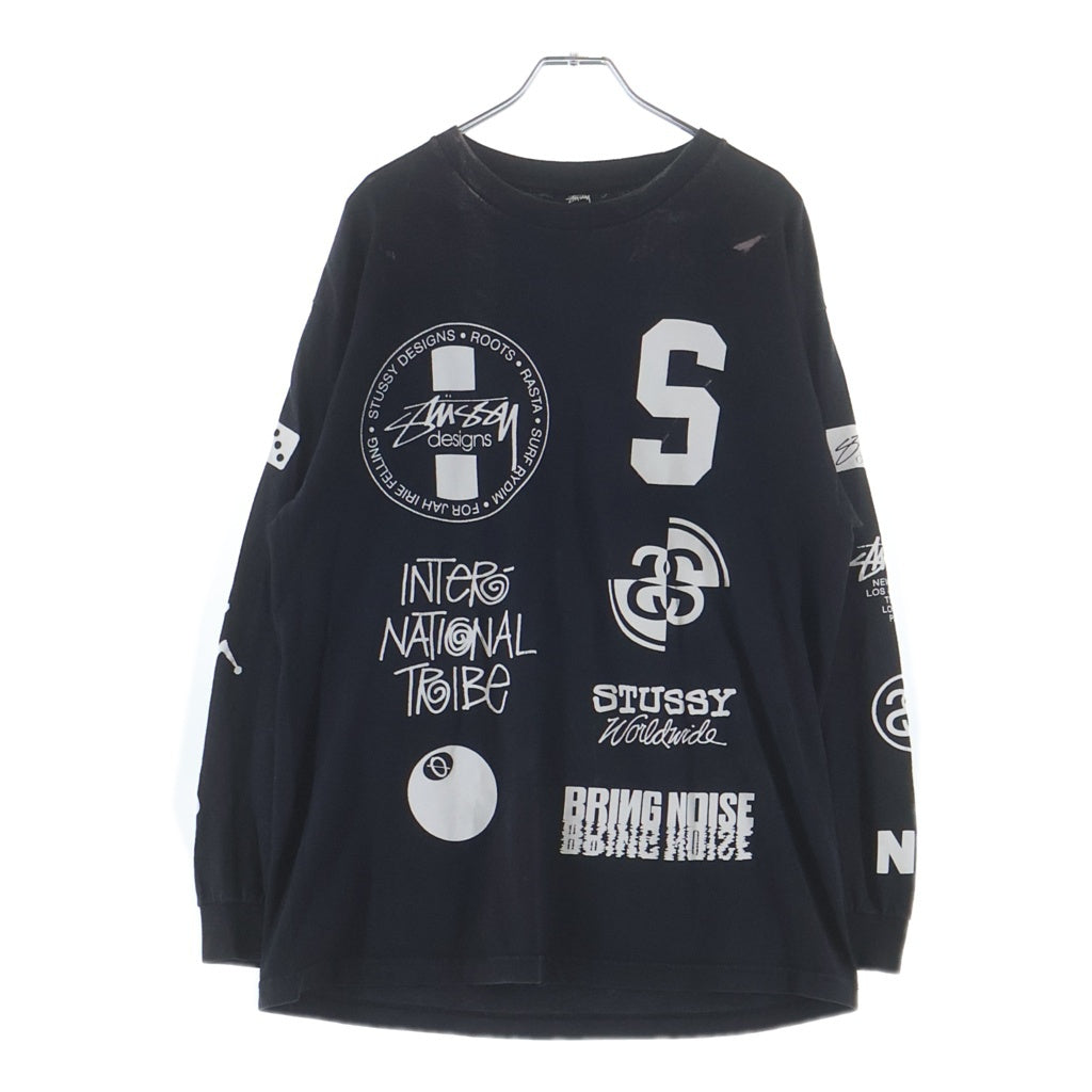 STUSSY(ステューシー) MULTI LOGO RAT SKULL L/S TEE マルチロゴ ラットスカルプリント クルーネック長袖Tシャツ カットソー ブラック