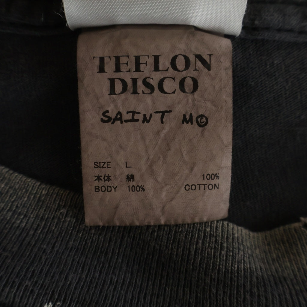 SAINT MICHAEL(セントマイケル) 25SS ×TEFLON DISCO LS TEE テフロンディスコ加工 クルーネック長袖Tシャツ カットソー ブラック SM-HR8-0000-C40