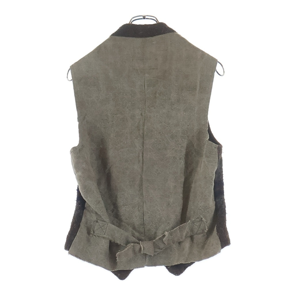 GREG LAUREN(グレッグローレン) STRIPED BLANKET VEST トグルボタン 切替デザイン ブランケット ジレベスト ブラウン