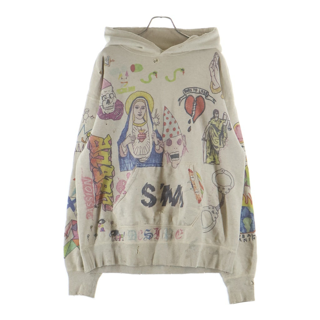 SAINT MICHAEL(セントマイケル) 21SS Hoodie Graffiti グラフィックプリント加工 プルオーバーフーディー パーカー グレー SM-S21-0000-044