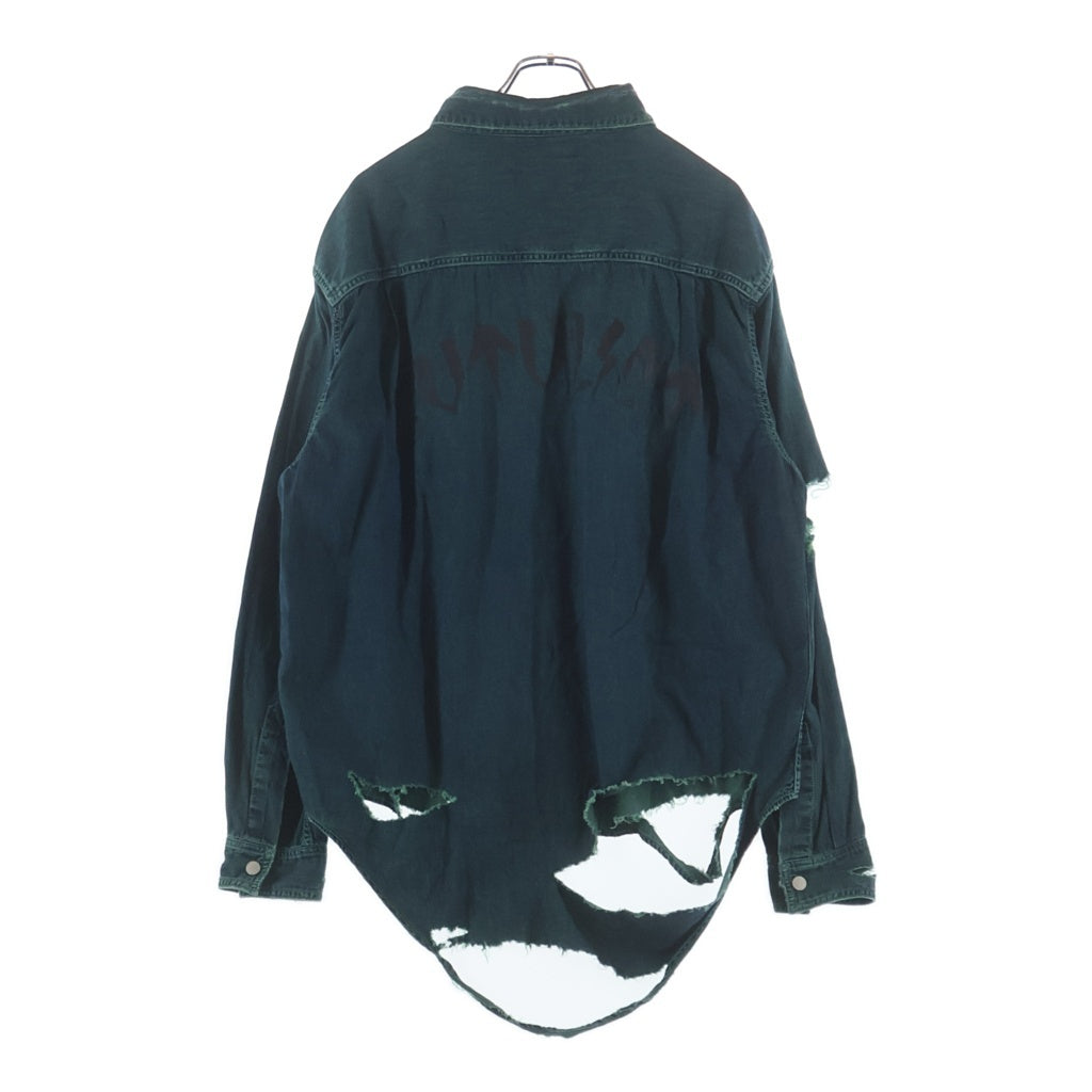 cvtvlist(カタリスト) DENIM DYED SHIRT ガーメントダイ ダメージ加工 長袖デニムシャツ グリーン 2201030202