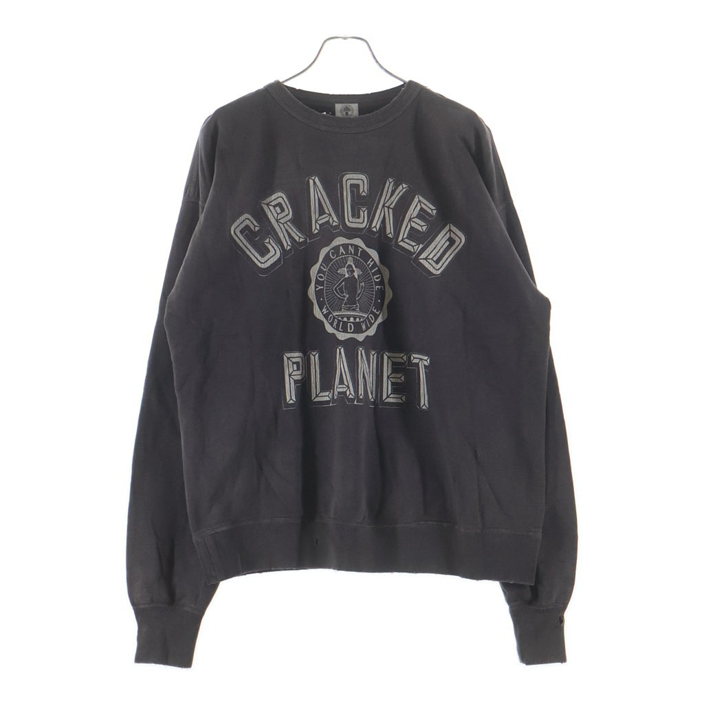 SAINT MICHAEL(セントマイケル) 21SS Cracked Planet Sweatshirt クラックドプラネット加工 クルーネックスウェットシャツ トレーナー グレー SM-S21-0000-016