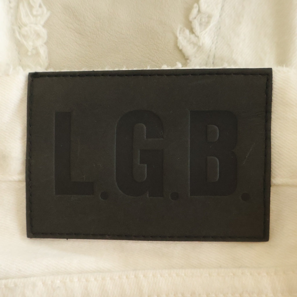 L.G.B.(ルグランブルー) ST103-B2D クロスペイント ダメージ加工 スリムフィットデニムパンツ ホワイト BB6978WL