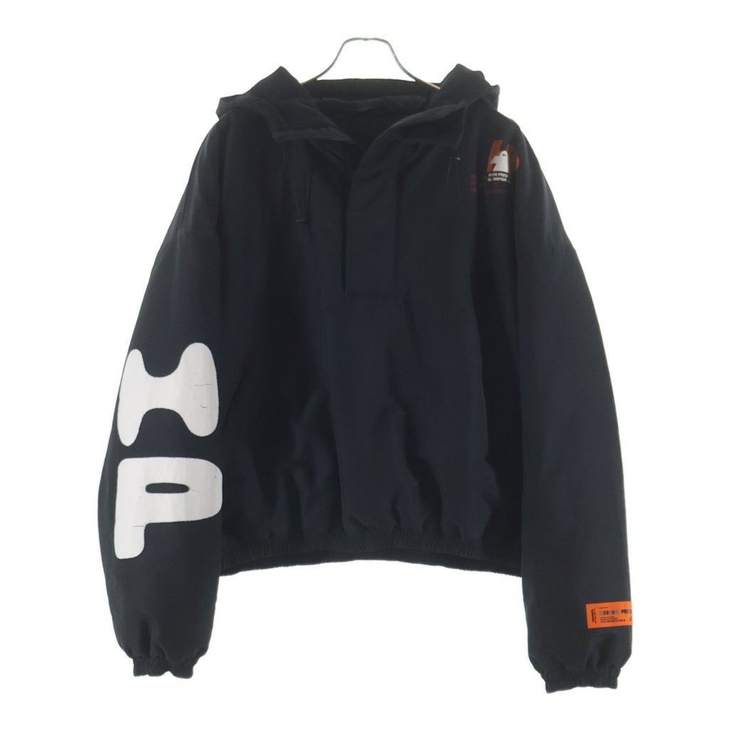 HERON PRESTON(ヘロンプレストン) 21AW ロゴプリント フーデッドポリジャケット ブラック HMEO001F21FAB001