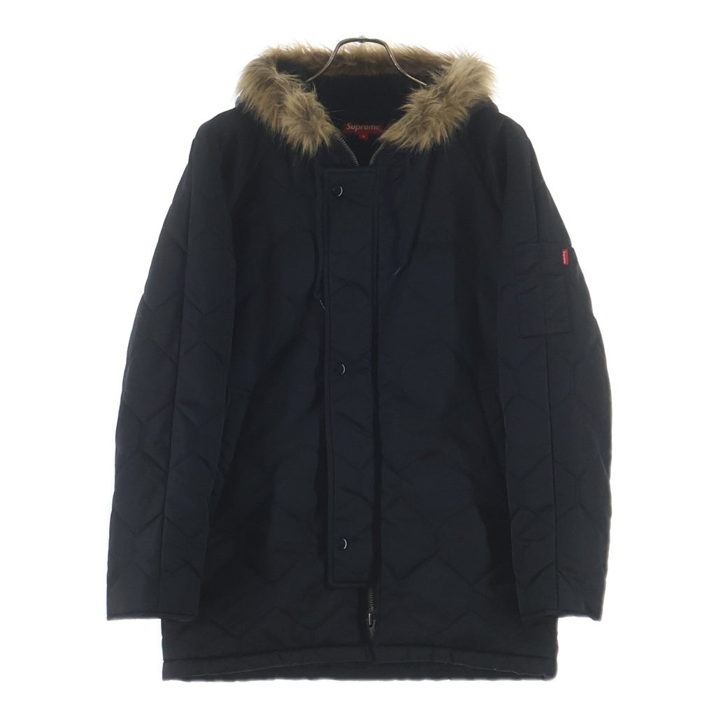SUPREME(シュプリーム) 15AW Quilted Flight Satin Parka キルティング フライト サテンパーカー ファーフーデッド ジャケット ブラック