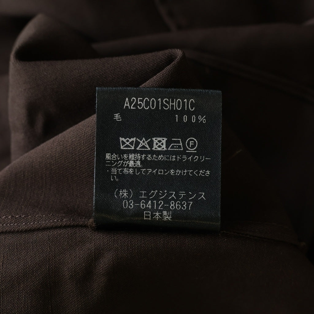 MARKAWARE(マーカウェア) 25AW ITALIAN COLLAR SHIRT ORGANIC WOOL GABARDINE オーガニック ウールギャバジン イタリアンカラー 長袖シャツ ブラウン A25C01SH01C