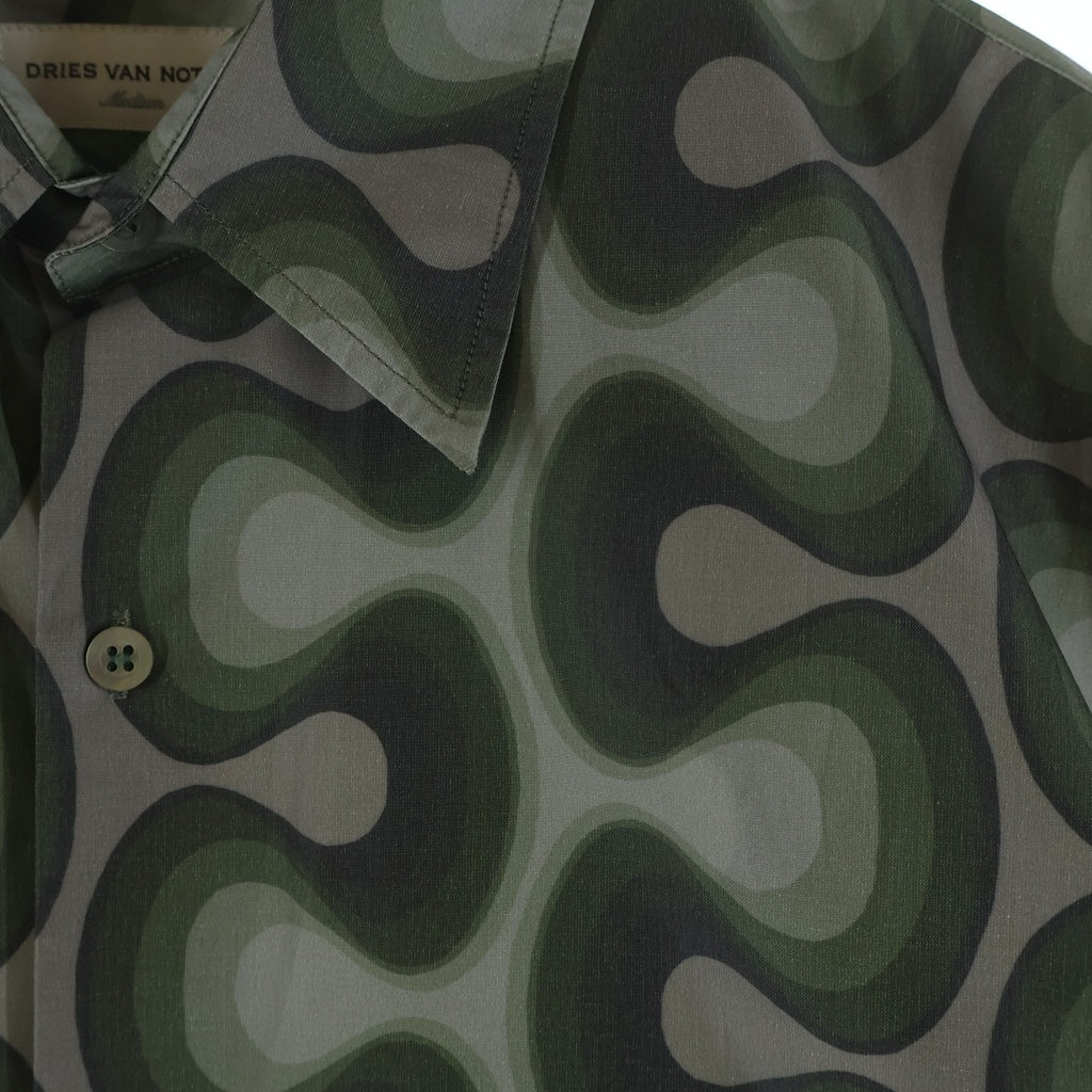 DRIES VAN NOTEN(ドリスヴァンノッテン) CASSIDYE 8027 M.W SHIRT クラシックダイ ナイロン 総柄 半袖シャツ カーキ 241-020709-8027-606