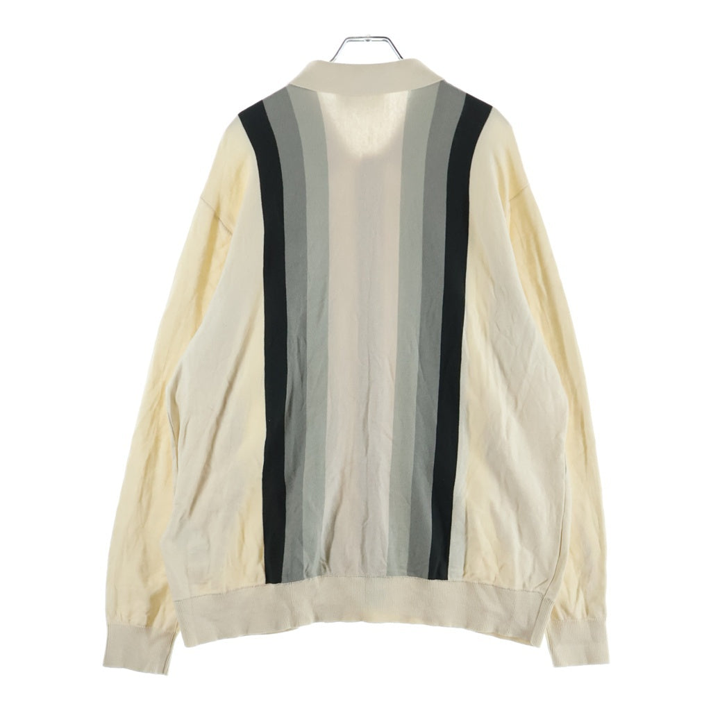 KITH(キス) 23SS LONG-SLEEVE BUTTON UP POLO ボタンアップ ストライプ 長袖ポロシャツ ホワイト KHM031100
